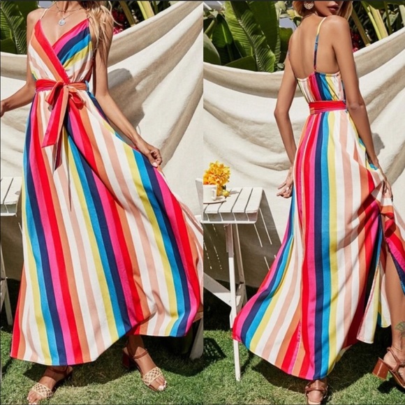 Boho striped belted cami dress - Picture 2 of 6